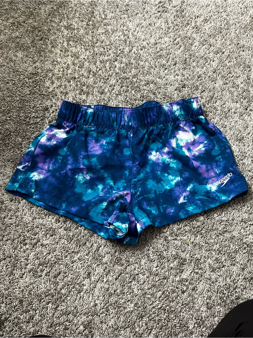 Speedo Blue Teal Purple Tie-Dye Athletic Swim Shorts